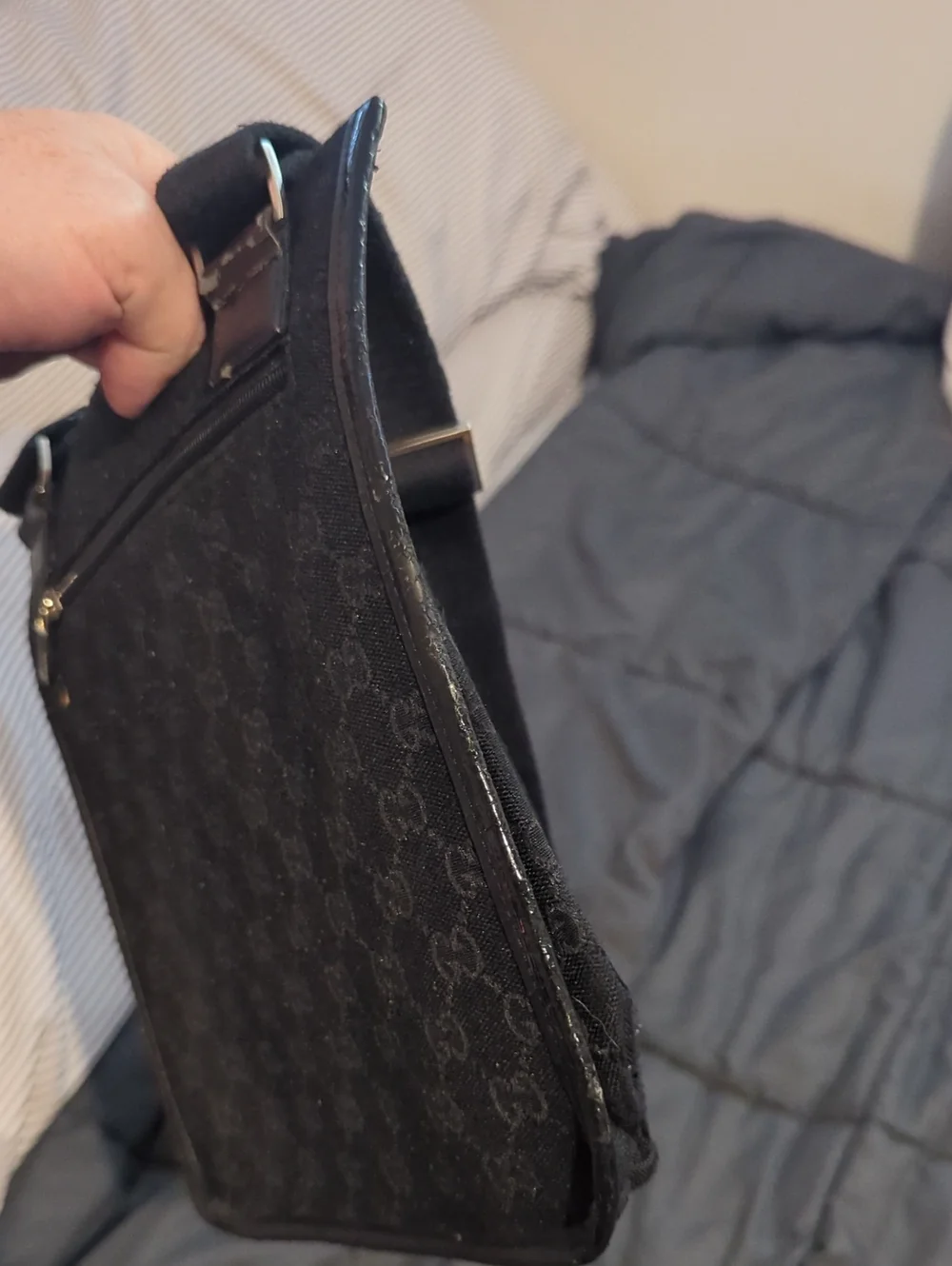 Vintage Gucci GG Monogram‎ Black Canvas Crossbody Shoulder Bag - Made in Italy